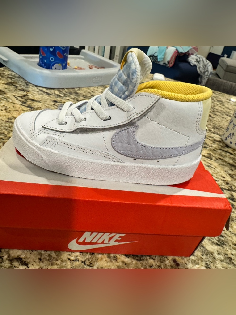 Nike Kids White High-Top Sneakers with Yellow Lining